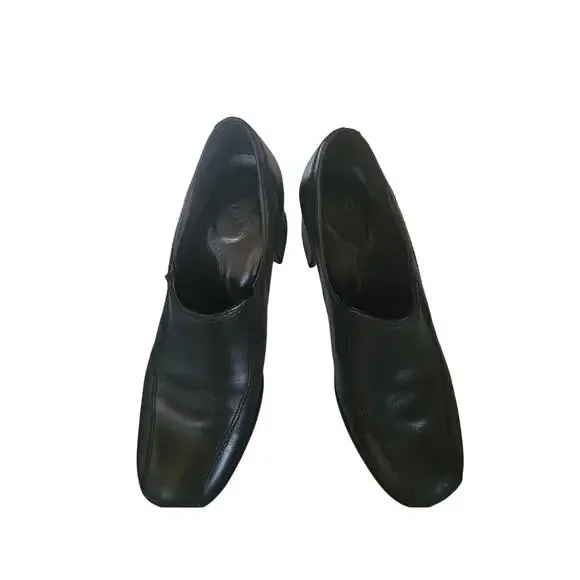 Clarks Womens Black Loafers Leather Slip on Block Heel 2" Sz 8 - Picture 9 of 10